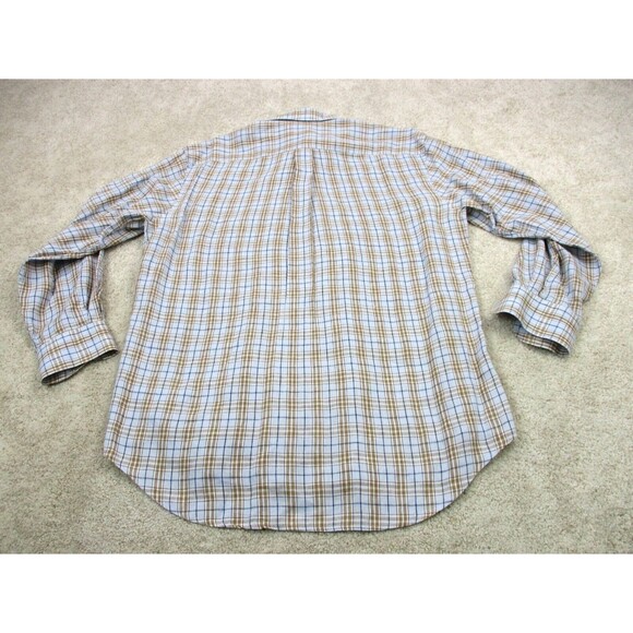 Peter Millar Shirt Adult Large Blue Brown Plaid Button Up Linen Cotton Mens - Picture 8 of 13